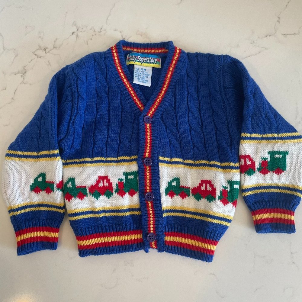 Blue Multi-Color Button Down Cardigan Sweater by Baby Superstore 12 Months NWOT